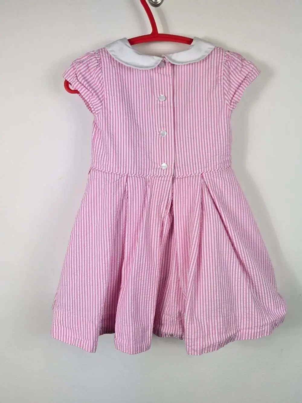 Ralph Lauren Baby Girls Pink Seersucker Dress & Bloomers Set 12M Peter Pan